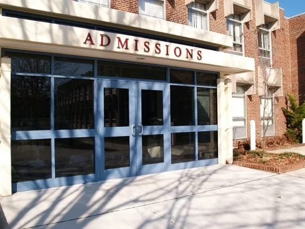 Exterior of campus Admissions building